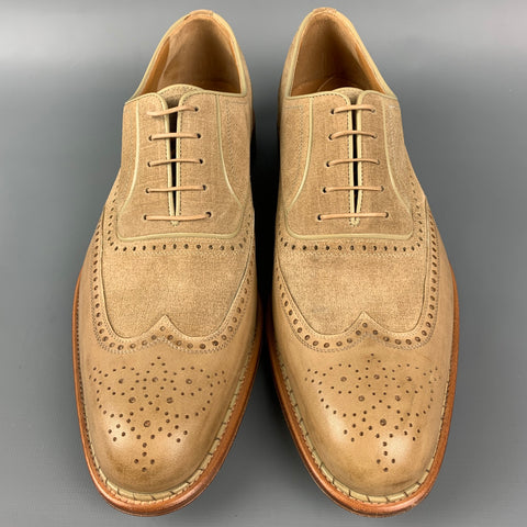 A.TESTONI Size 10.5 Tan Leather Wingtip Lace Up Shoes