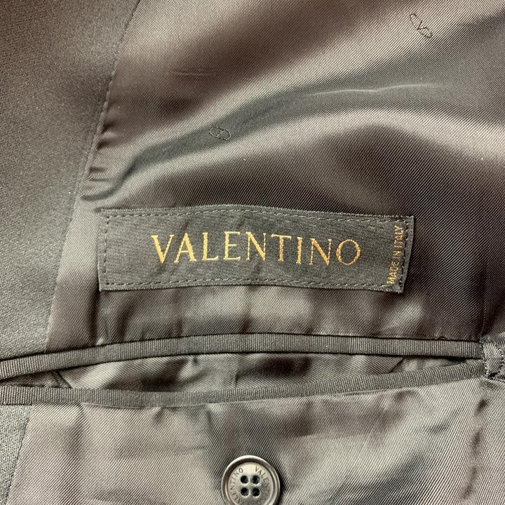 VALENTINO Size 46 Long Black Wool Peak Lapel Double Breasted Tuxedo