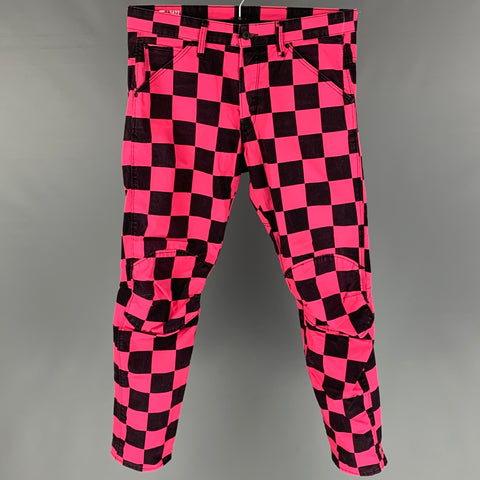 G-STAR Size 32 Pink & Black Checkered Cotton Button Fly 3D Tapered Casual Pants