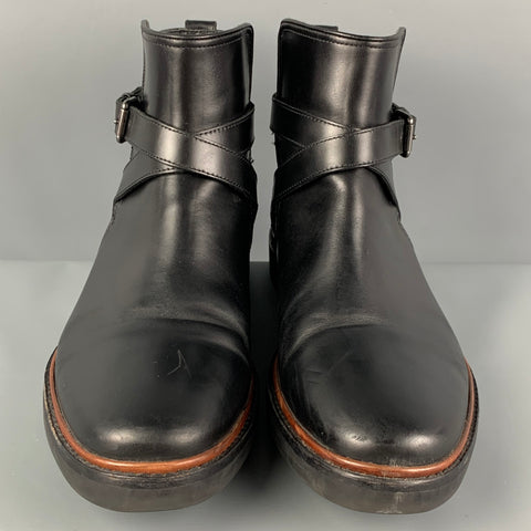 COACH Size 11 Black Leather Belted Ankle Boots