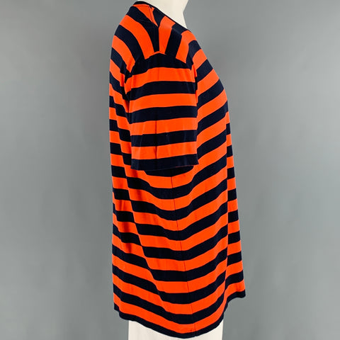 RALPH LAUREN Taille XXL T-shirt à col rond en coton à rayures bleu marine orange