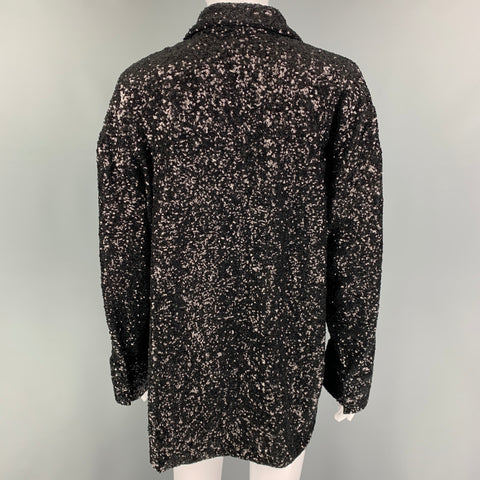 MSGM Size S Black Polyester Sequined Ruffle Shirt