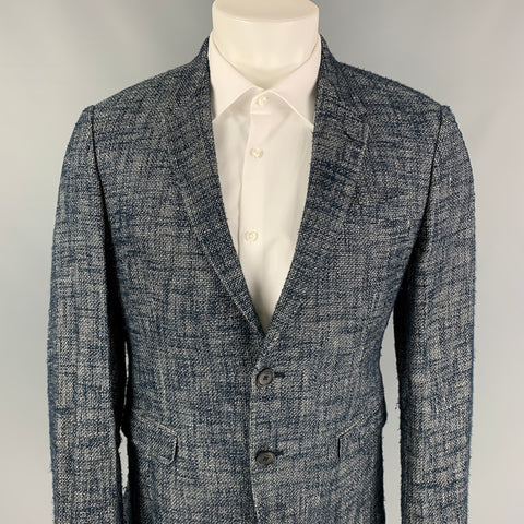 PAUL SMITH The Kensington Taille 40 Manteau de sport en mélange de viscose texturé bleu marine et blanc