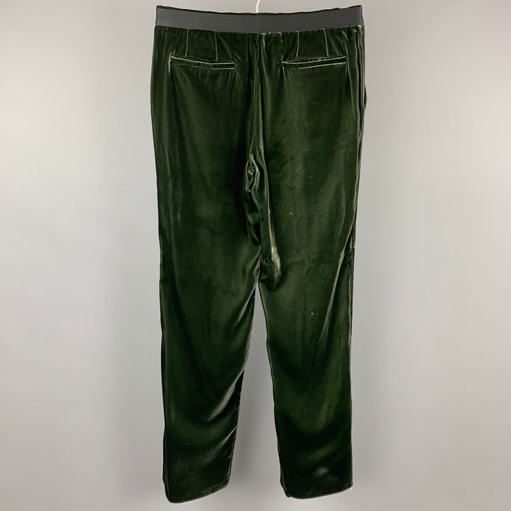 EMPORIO ARMANI Talla 32 Pantalón de vestir de viscosa de terciopelo verde oscuro
