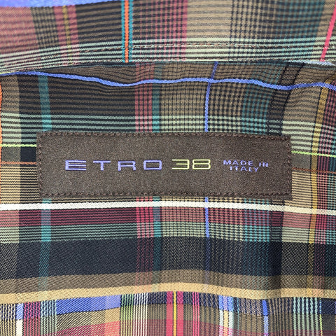 ETRO Camisa de manga larga con botones de algodón a cuadros multicolor talla S