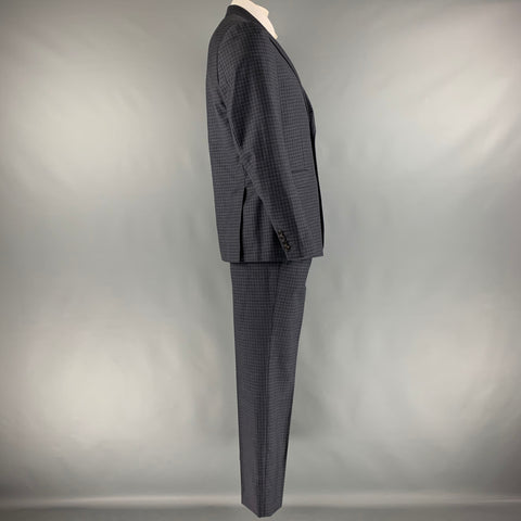 THEOR Size 42 Black Grey Checkered Wool Single Breasted
