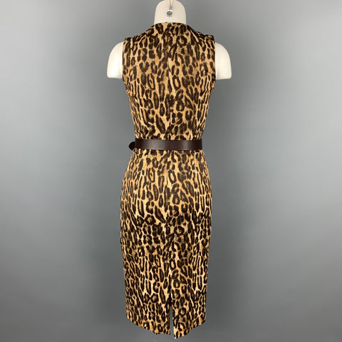 MICHAEL KORS Taille 2 Robe droite en rayonne à imprimé léopard marron
