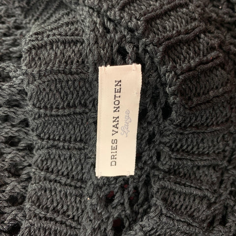 DRIES VAN NOTEN Size L Black Mesh Cotton Crew-neck Pullover