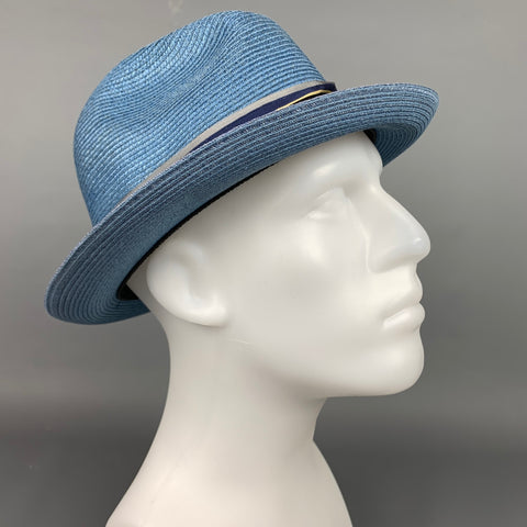 BILTMORE Size 7 3/8 Blue Raffia Fedora Hat