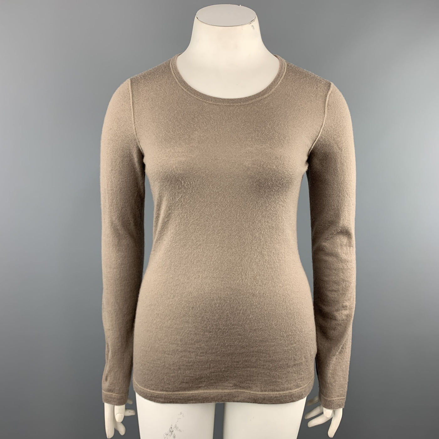 LORO PIANA Size 10 Taupe Beige Sheer Cashmere Knit Long Sleeve Pullover