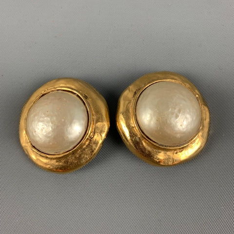 Vintage YVES SAINT LAURENT Gold Faux Pearl Clip-On Earrings