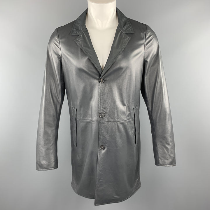 JIL SANDER Size 38 Slate Grey Nylon / Leather Notch Lapel Reversible Coat