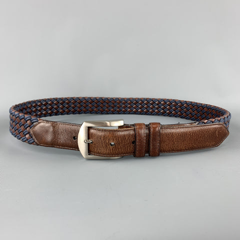 ALLEN EDMONDS Size 36 Woven Brown & Blue Leather Silver Tone Buckle Belt