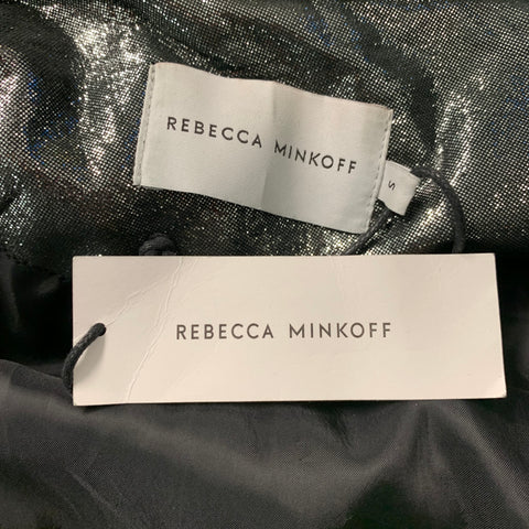 REBECCA MINKOFF Taille S Veste de motard métallisée en cuir argenté