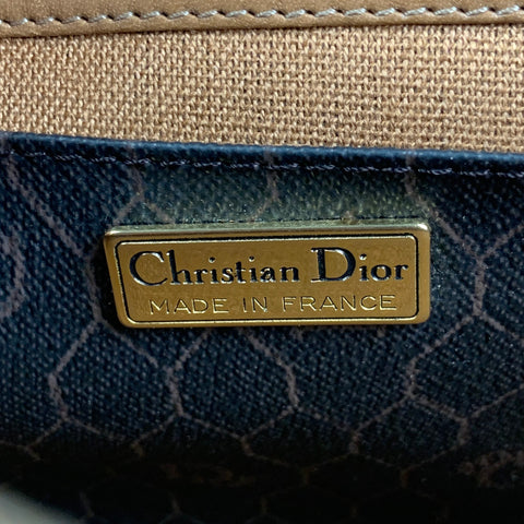 Sac à main vintage en toile enduite de nid d'abeille marron et beige CHRISTIAN DIOR