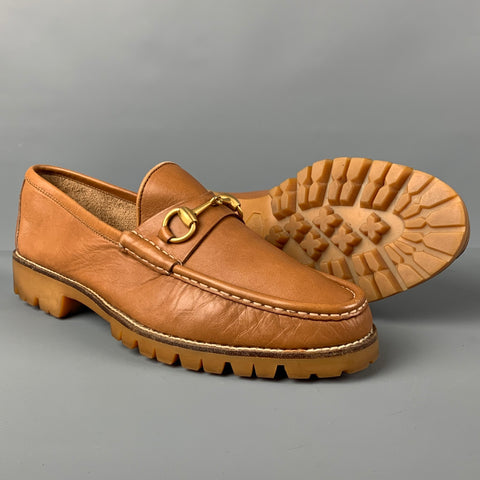 GUCCI Size 8.5 Tan Leather Horsebit Slip On Loafers