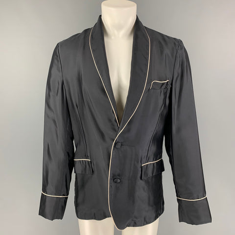 LA PERLA Size M Black Beige Silk Shawl Collar Sport Coat