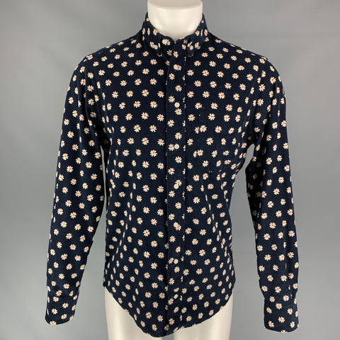 GITMAN BROS for OPENING CEREMONY Size M Navy & White Floral Cotton Button Down Long Sleeve Shirt