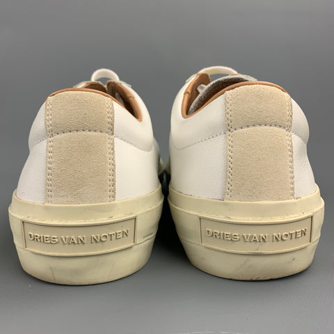 DRIES VAN NOTEN Size 10 White Mixed Materials Leather Lace Up Sneakers