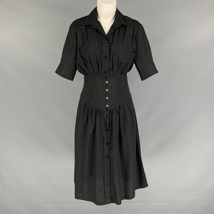 JEAN PAUL GAULTIER Size 10 Black Cotton Blend Pleated Short Sleeve Dress
