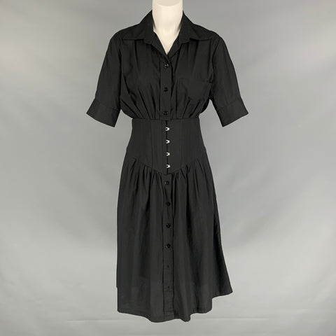JEAN PAUL GAULTIER Talla 10 Vestido de manga corta plisado de mezcla de algodón negro