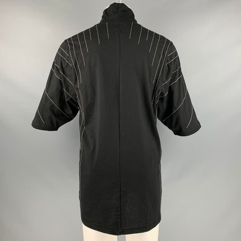 DRKSHDW Size M Black White Contrast Stitch Cotton Turtleneck Pullover
