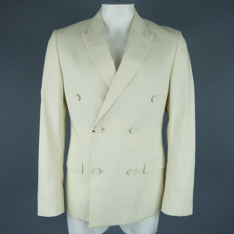CALVIN KLEIN COLLECTION 42 Bone Cotton Double Breasted Sport Coat Jacket