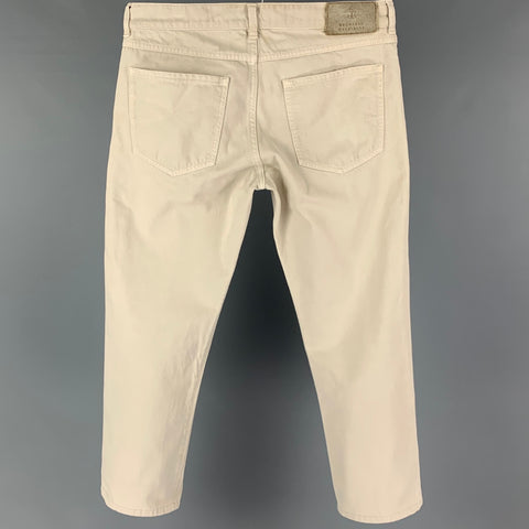 BRUNELLO CUCINELLI Size 32 Beige Washed Cotton Button Fly Jeans
