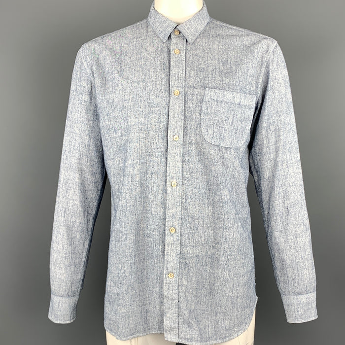 OUR LEGACY Size 42 Blue Chambray Hemp Blend Long Sleeve Shirt