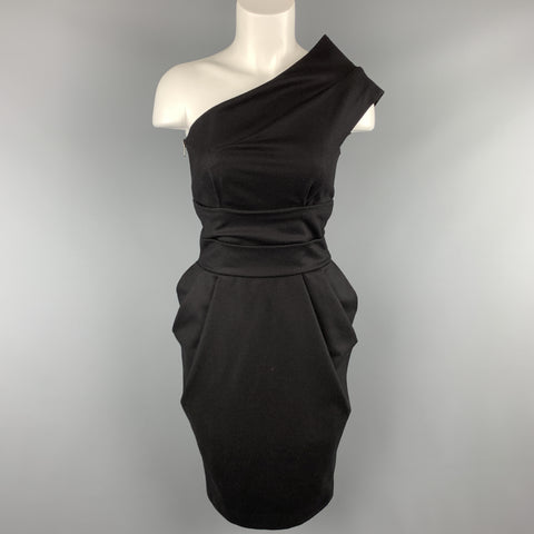 LA PETITE S***** Size 0 Black Virgin Wool Blend One Shoulder Cocktail – Sui Generis Designer Consignment