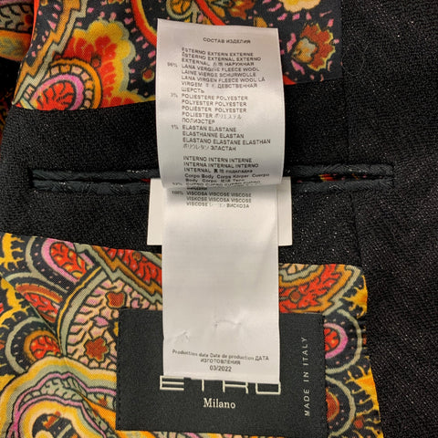 ETRO  Size 44 Black Metallic Chevron Wool Blend Peak Lapel Sport Coat