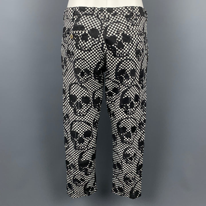 COMME des GARCONS HOMME PLUS Size S Black & White Checkered Skull Polyester Capri Casual Pants