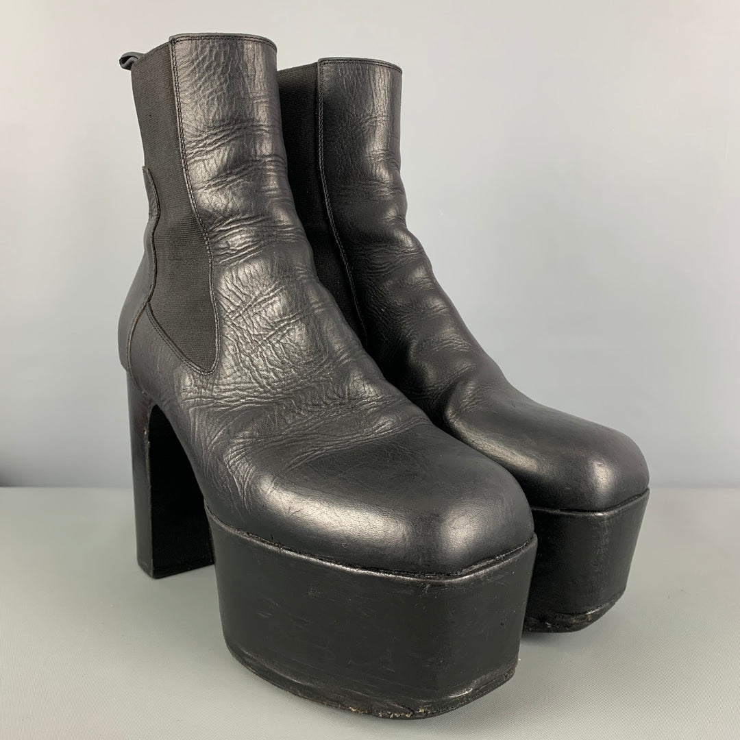 RICK OWENS Size 10 Black Solid Leather Platform Boots