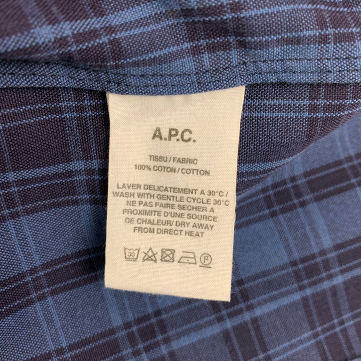 APC Taille XS Chemise à manches longues boutonnée en coton à carreaux bleu marine