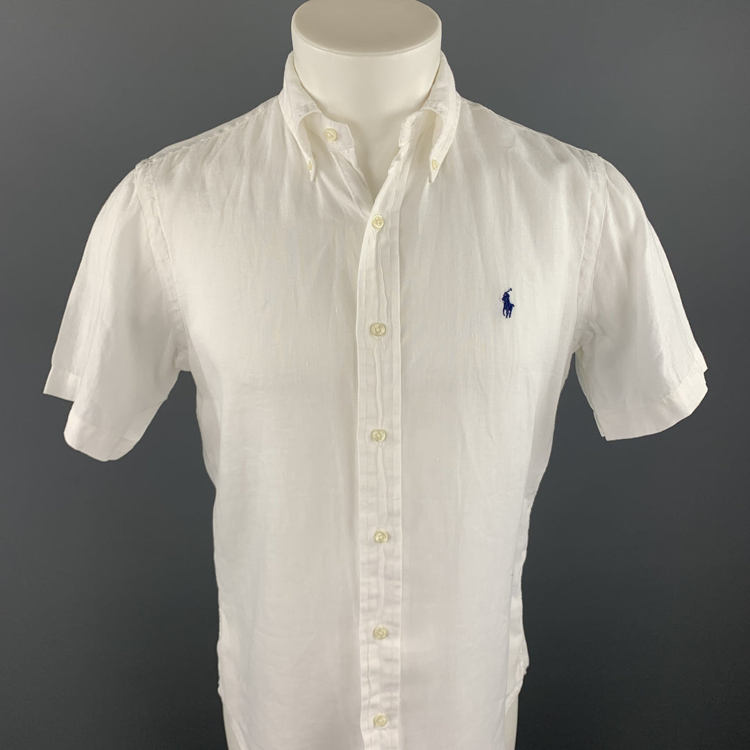 RALPH LAUREN Size S White Linen Button Down Short Sleeve Shirt
