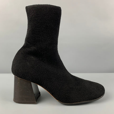 CELINE Size 9 Black Fabric Chunky Heel Boots