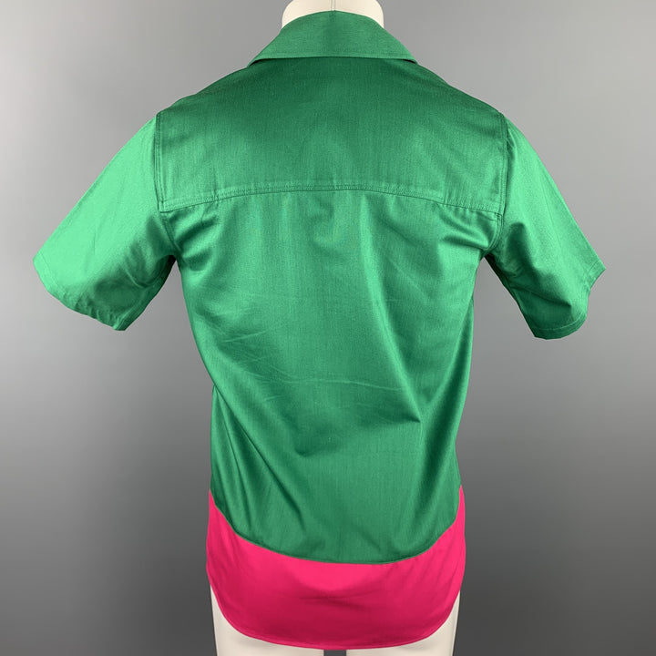 AMI by ALEXANDRE MATTIUSSI Size S Green & Pink Color Block Cotton Short Sleeve Shirt