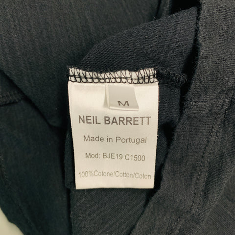 NEIL BARRETT Size M Grey Navy Mixed Fabrics Cotton V-Neck T-shirt