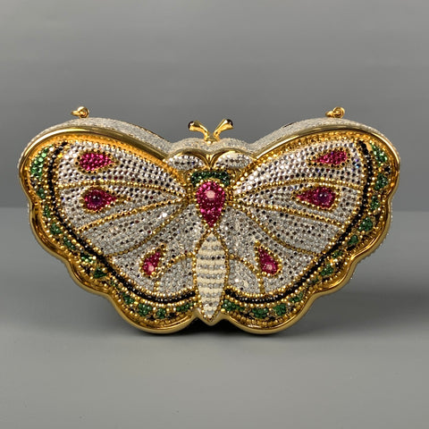 Vintage JUDITH LEIBER Gold Multi-Color Butterfly Rhinestones Handbag