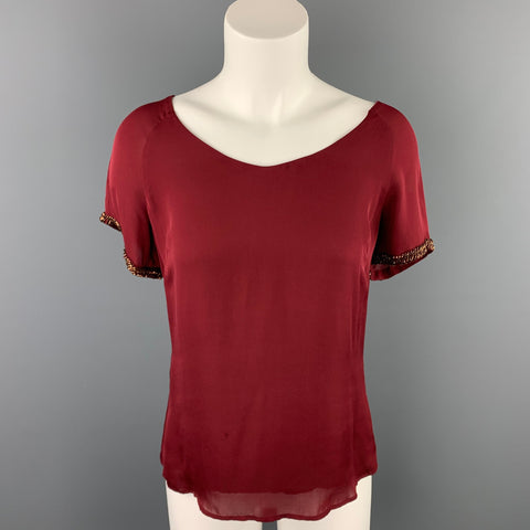 REBECCA MINKOFF Taille 4 Blouse en soie perlée bordeaux