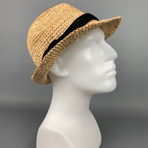 TRACY WATTS Sombrero Fedora de rafia tejido natural y negro