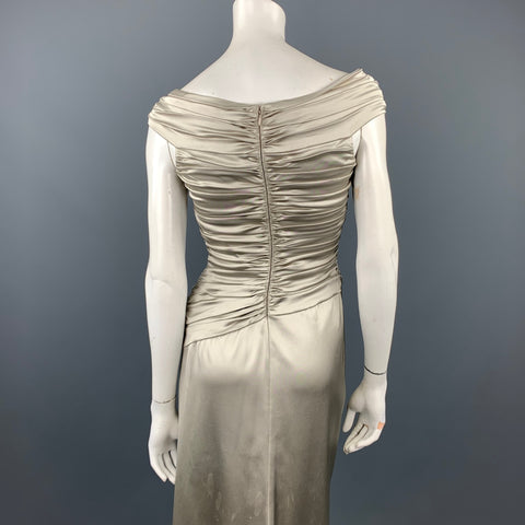 TADASHI Size 4 Silver Satin Acetate Blend Ruched Gown
