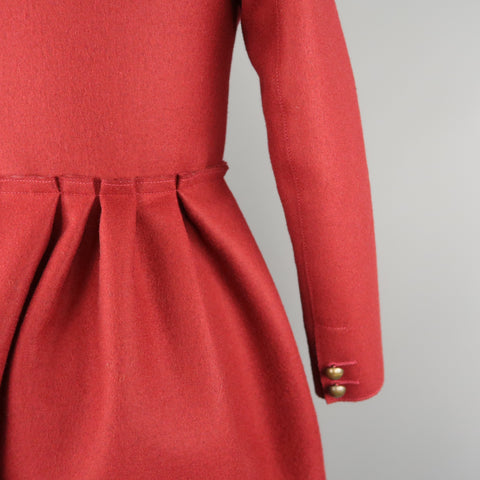 LANVIN Petite Burgundy Wool Blend Double Breasted Military Skirt Coat