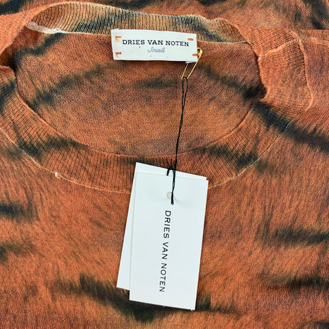 DRIES VAN NOTEN x CHRISTIAN LACROIX SS 20 Size S Orange & Black Animal Print Cotton / Polyamide Pullover