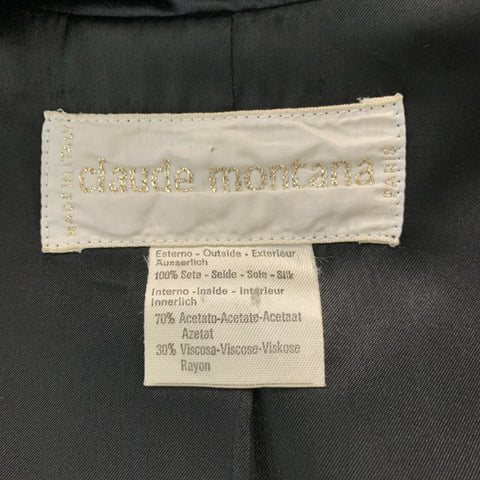 CLAUDE MONTANA Taille 12 Costume pantalon croisé en soie noire