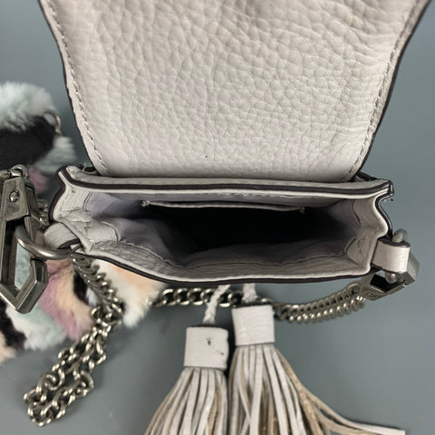 REBECCA MINKOFF Grey Rabbit Fur Leather Cross Body Handbag