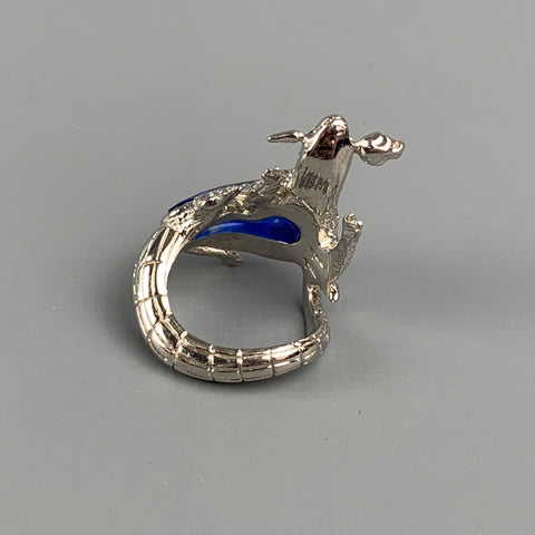 ALEXANDER MCQUEEN Size 11 Silver Tone Crystal Alligator Ring