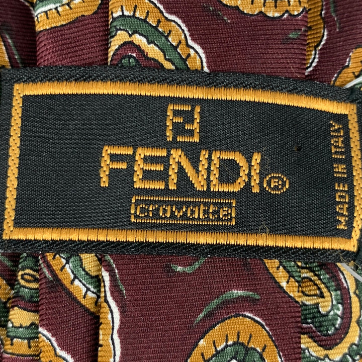 FENDI Burgundy Beige Paisley Silk Tie