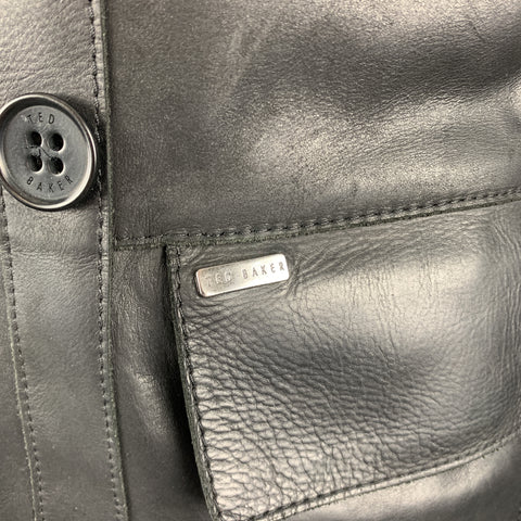 TED BAKER L Chaquetón cruzado de cuero negro