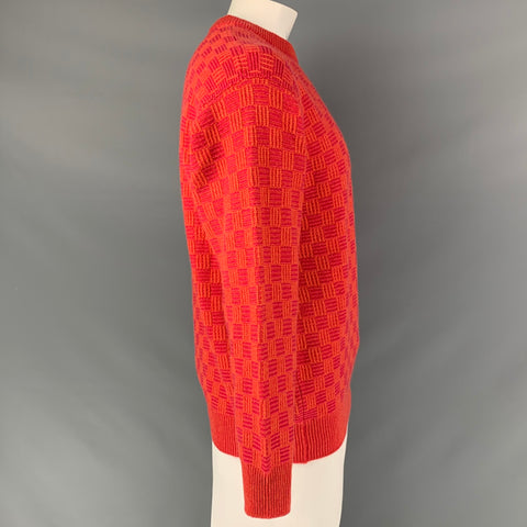 PAUL STUART Size L Orange & Pink Checkered Cashmere Crew-Neck Sweater
